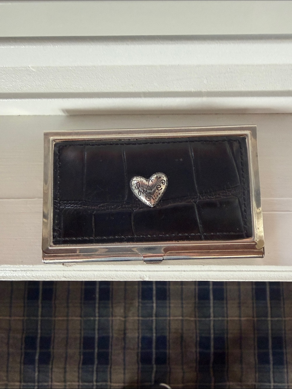 Brighton Black Croc-Embossed Card Case with Heart Accent